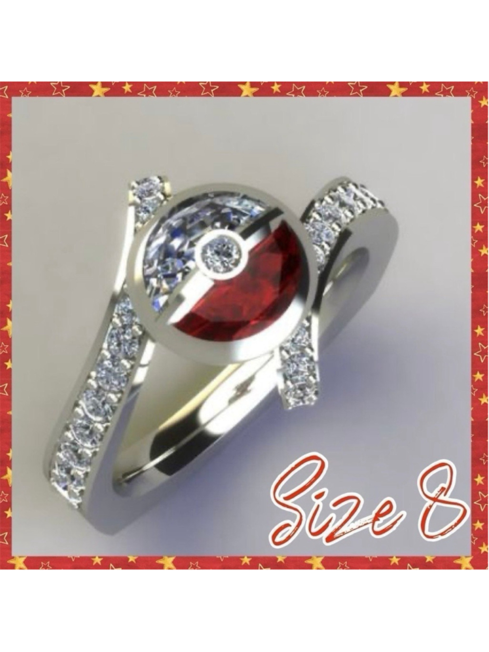 Womens Pokemon Pokeball Ring Size 8